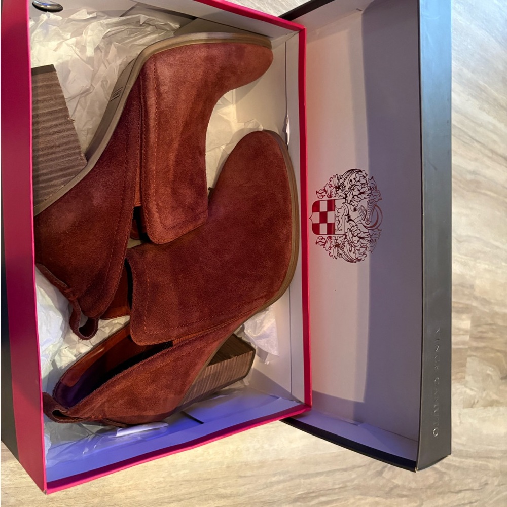 Vince Camuto Suede Ankle Boots in Deep Brown